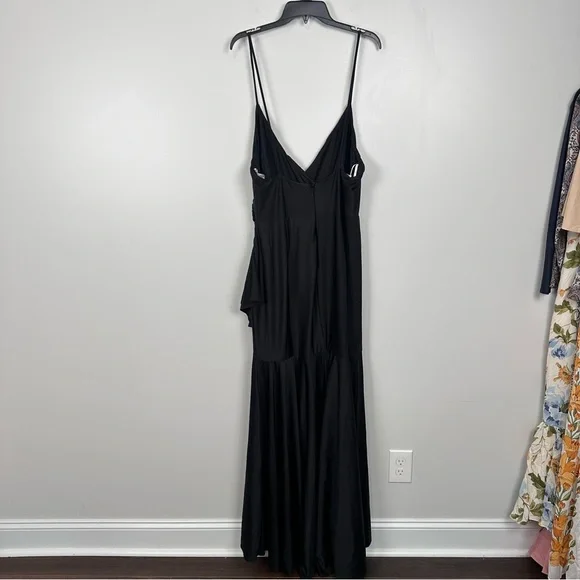 CYNTHIA & SAHAR GABRIELLA CS111 LUXE STRETCH SATIN Gown Black Pleated Ruffle - Picture 6 of 10